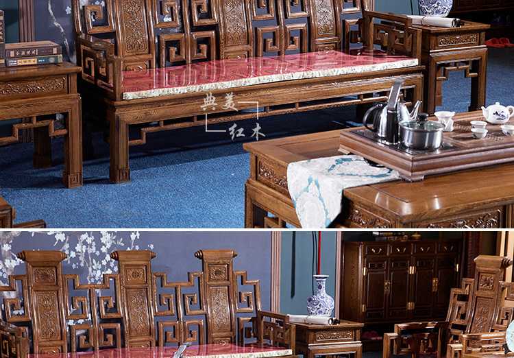 Mới phong cách Trung Quốc gỗ gụ nội thất cánh gà sofa gỗ rắn gỗ log log phòng khách nhỏ cổ ghế sofa kết hợp bàn cà phê - Bộ đồ nội thất bộ bàn ghế gỗ phòng khách