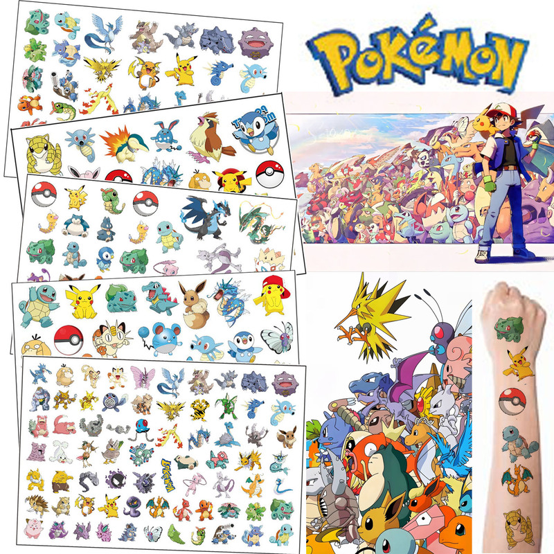 Five-Pack of New Pokémon Tattoo Stickers, Children's Party Gifts, Pocket Monsters, Cross-Border Exclusive Paper