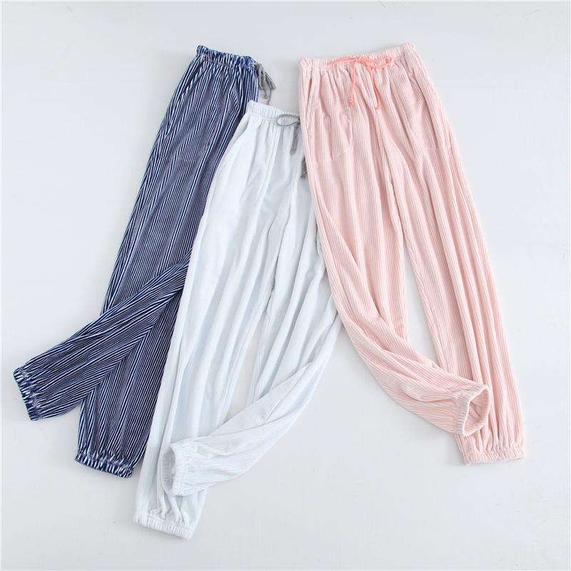 Day Series Autumn Winter Island Suede Sleeping Pants Woman Warm Thin Bunch Feet Collection Side Striped Flannel Casual Home Pants Smoke Pipe Pants