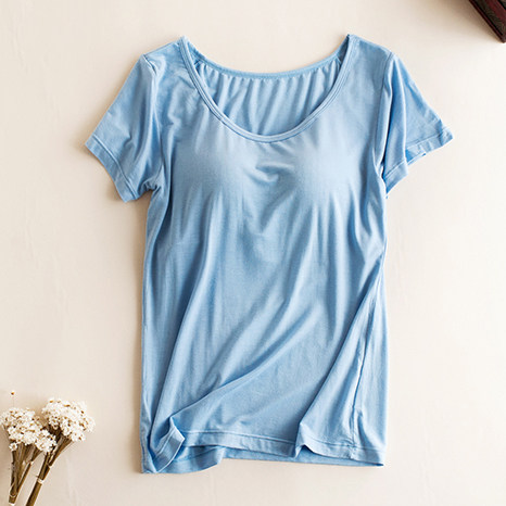 Female Modale with chest cushion free from bra cups integrated half sleeve T-shirt summer short sleeve vest home pyjamas yoga woman