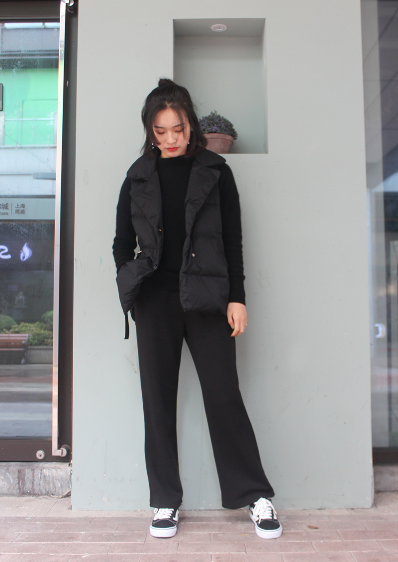 Whispering moss * black autumn and winter fleece all-match straight trousers * original production of Ling * 201801106