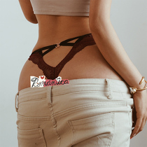 Xiansan peach heart sexy underwear women lace edge traceless breathable transparent mesh womens thong T pants cotton crotch