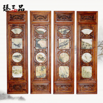  Chinese wood carving wall-mounted living room sofa background decorative painting Marble hanging painting wood carving hanging screen solid wood four screens