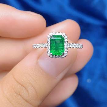 18k gold natural wood color emerald ring 5×7 square natural colored gemstone jewelry