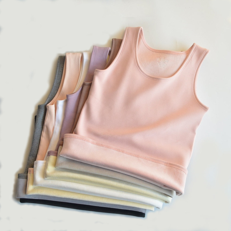 550g plus velvet thickened warm cotton vest women's sleeveless double-layer stitched one-piece composite velvet bottoming white top