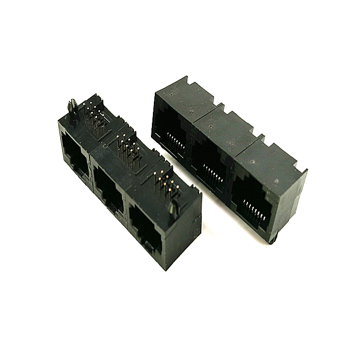 RJ45 shielded 90 degree 1X3 without lamp black socket 8P8C bayonet up ZXRJ-568-13B