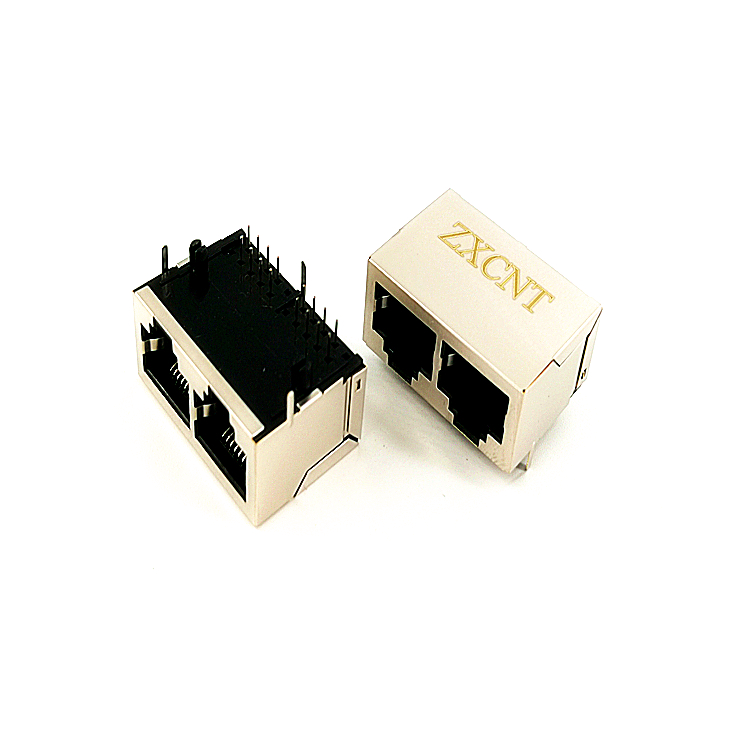 RJ45 double outlet socket shielded horizontal 1X2 8P8C no lamp without transformer Internet interface connector with shell