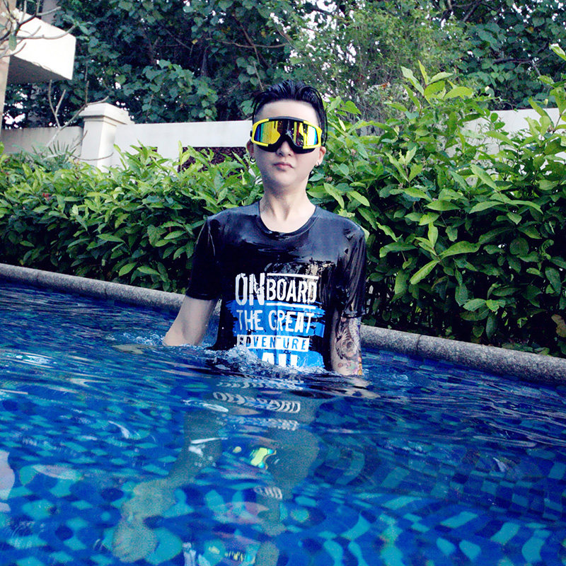 Shu Beam Built-in Bunch Chest Swimsuit Les Handsome T Swimsuit Tswimsuit Breathable speed Dry easy version not to have a belly swimming