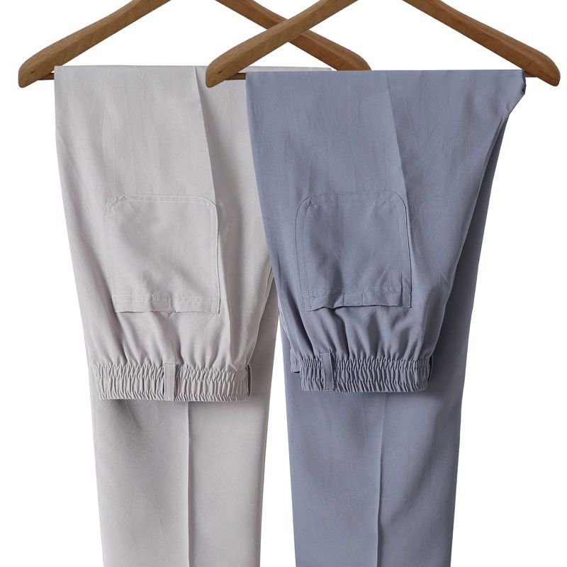 Summer thin old man's elastic waist ice silk pants men's middle-aged and elderly casual pants loose dad wear quick-drying trousers