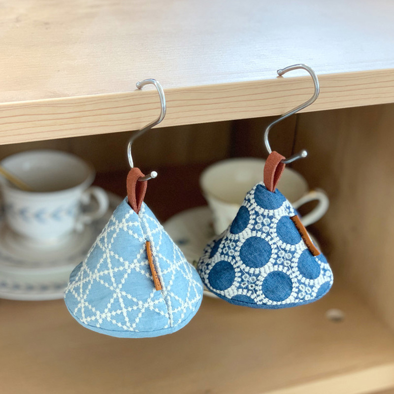 Japanese-Style Denim Pot Lid Anti-Scalding Cap, Cute Embroidered Pot Top Cover Hat, Creative Heat-Insulating Pot Ear Cover, Practical Decoration