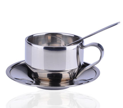 Double layer stainless steel European-style coffee cup with spoon suit a creative tea cup with a coffee cup-Taobao