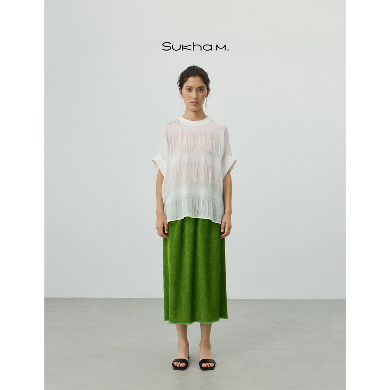 Sukha m 12mm Silk Cotton Stretch Corrugated Design Top for Women 2026 Summer Loose T-Shirt for Women Sukha m 12mm Silk Cotton Stretch Corrugated Design Top for Women 2026 Summer Loose T-Shirt for Women