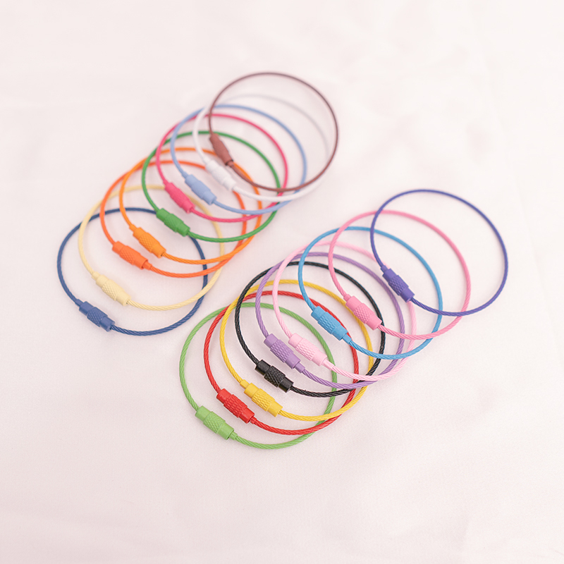 Colorful Wire Rope Keychain with Painted Rings, Wire Rope Rings with Rubber Coating, Stainless Steel Wire Rope Buckle Keychain