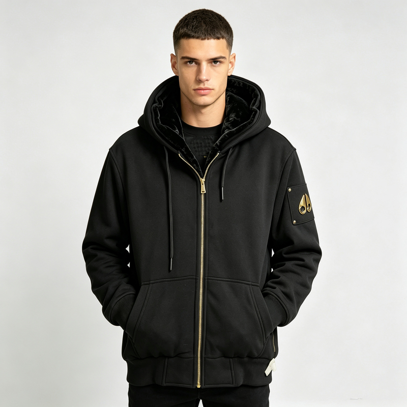 Moose Knuckles Gold Label Men's Thickened Warm Winter Loose Hooded Zipper Sweatshirt Jacket Moose Knuckles Gold Label Men's Thickened Warm Winter Loose Hooded Zipper Sweatshirt Jacket