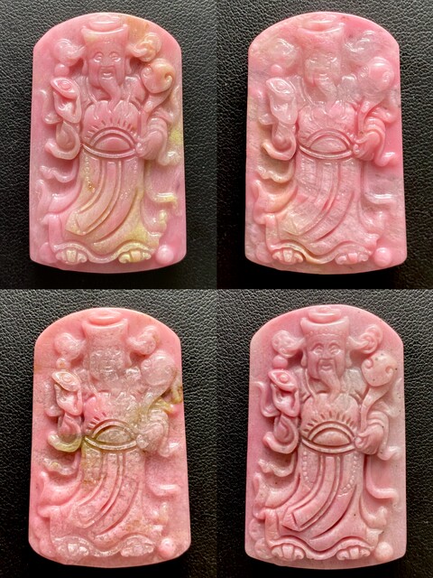 The God of Wealth has arrived! Full pink jade rhodonite bracelet material carved gemstone pendant