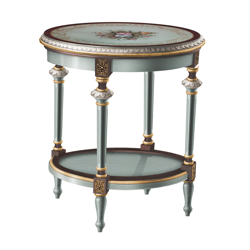 French country side table sofa side cabinet light luxury American small round table solid wood corner table painted retro small coffee table