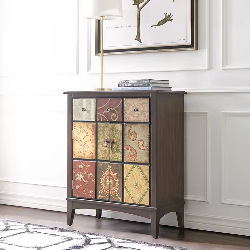 Painted Retro Living Room Genguan Cabinet American Introductory Living Room Solid Wood Feet Decorative Dining Cabinet Storage European-style Shoes Cabinet