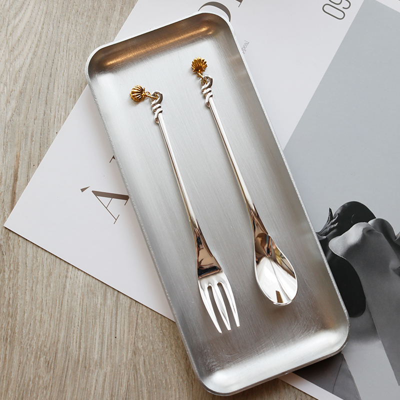 Mino Japan High Mulberry Metal Coffee Spoon Stainless Steel Silver Plated Shell Pearl Fork Spoon Fruit Fork Stir Stick