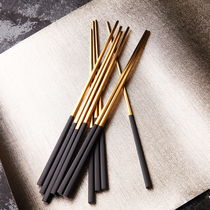 Dreamers 304 stainless steel chopsticks Creative square European style chopsticks Home upscale Black gold long chopsticks