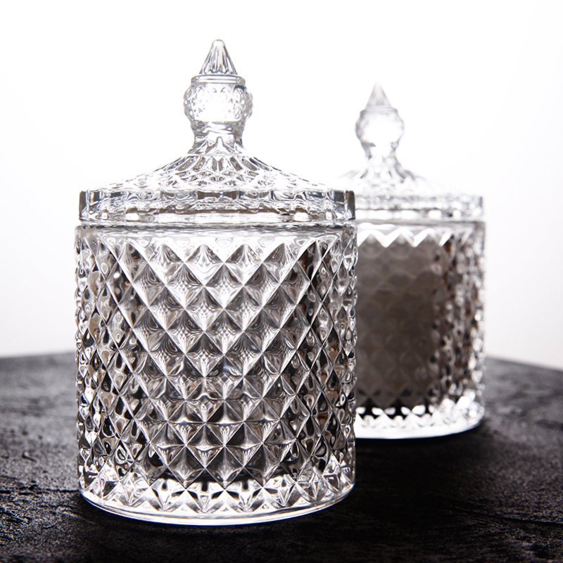 Eurostyle crystal texture diamond rhomboid lattice glass jars candy jar Sugar Box Cotton Stick Containing Jar