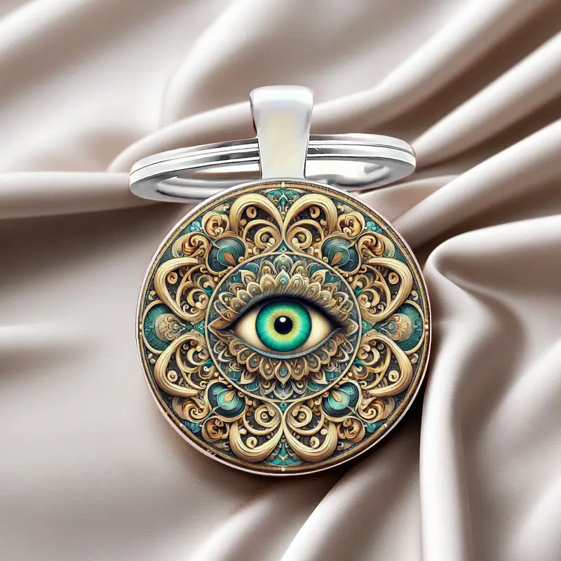 Cross-Border New Product Evil Eye Time Gem Keychain Pendant Metal Key Ring Car Bag Decoration