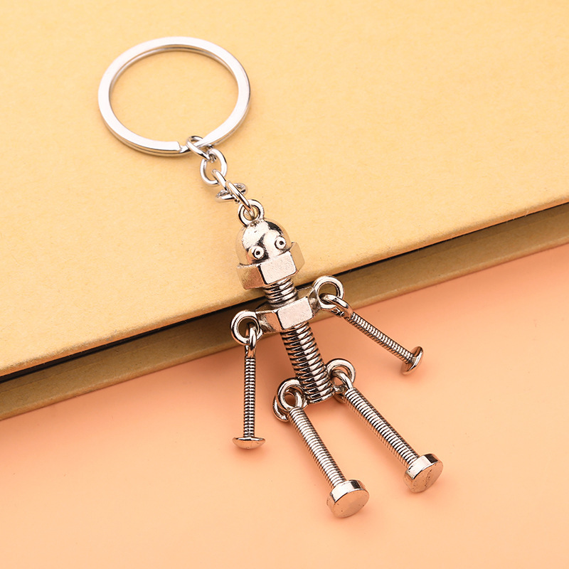 Cross-Border Popular Screw Robot Keychain with Movable Arms and Legs, Creative Key Chain Pendant, Gift