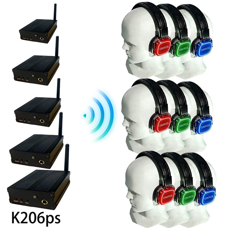 Omfox Original Factory Wholesale Silent Party Disco Five-To-Many Wireless Luminous Head-Mounted Mesh Network Headphones