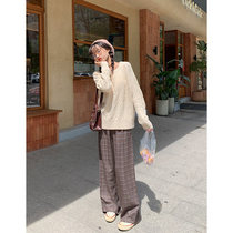 Cloth sauce original retro high waist thin drop plaid trousers mop pants loose women 2021 New