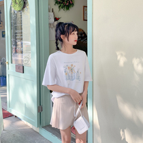 Commoner sauce original glass flower-simple and comfortable loose casual white short-sleeved T-shirt 2021 summer new women