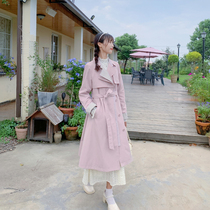 Cloth sauce original deer wild cherry temperament fake two pieces of splicing color long double breasted windbreaker coat coat Autumn New