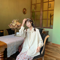 Cloth sauce original wild air design sense loose butterfly collar ribbon lantern long sleeve shirt Autumn New