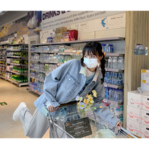 Cloth sauce original unheard evening wind Japanese niche retro collage loose lapel denim jacket female Autumn New