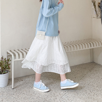 Commoner sauce original white Zhenmu retro court style white wild leaf vein lace mid-length skirt summer new