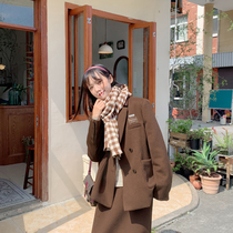 Original caramel pine chestnut custom standard double-breasted temperament woolen suit jacket 2021 autumn and winter New