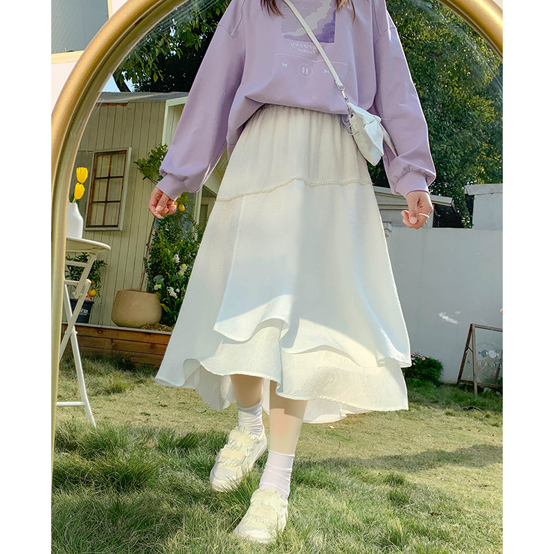 Cloth Jam Original Tulip Design Sensation Irregular Pearl Decoration Jacquard Umbrella Skirt Mid-Body Dress Fall New