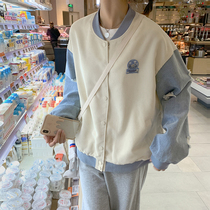 Cloth sauce Asahi Yuanshan retro washed denim stitching corduroy loose baseball jacket women Autumn New