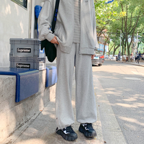 Cloth sauce original smoky split high Joker dark gray loose straight leg leg sports pants Womens Spring and Autumn New