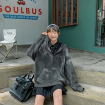 Cloth sauce original Deep sea loose BF wind retro tie-dye hooded sweater cardigan jacket womens autumn New