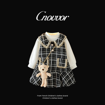 French light luxury girls dress small fragrance suit spring and autumn long-sleeved dress baby vest dress two-piece set