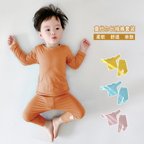 Baby Suit Summer Modale Baby Boy Air Conditioning Suit Woman Long Sleeve Ice Silk Spring Autumn Season High Waisted Belly Pyjamas