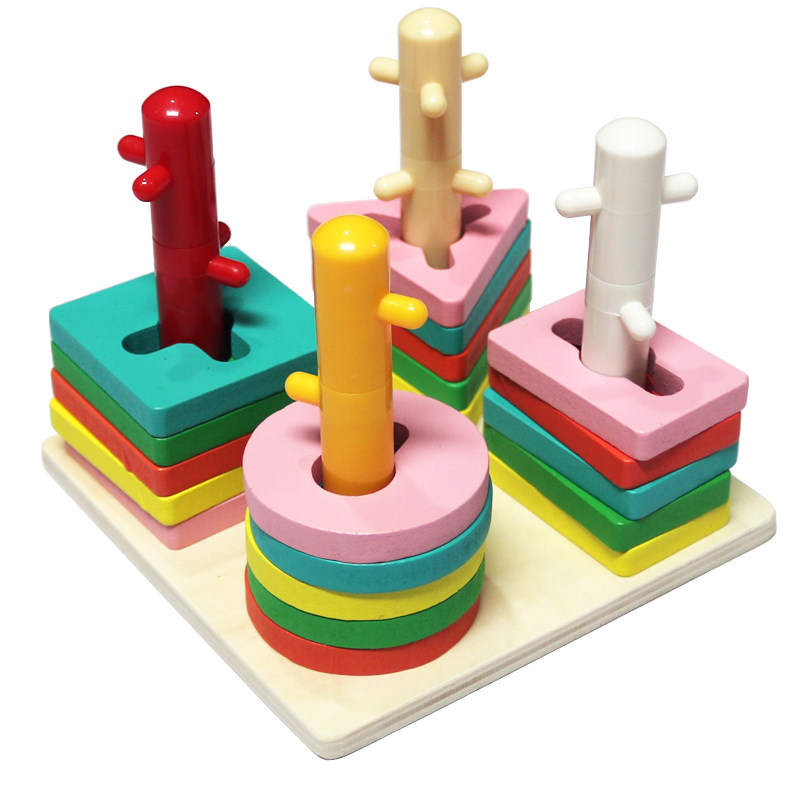 Mon Early Teaching Aids Four Sets Of Columns Building Blocks Children's Thinking Geometric Shapes Pairing 1-2-3-Year-Old Baby Puzzle Toys