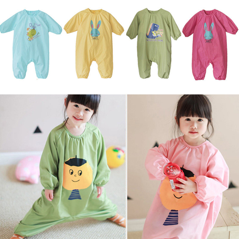 Baby cover baby dress baby long sleeve breathable connected waterproof clotheBaby spring climb kindergarten children eat food suit