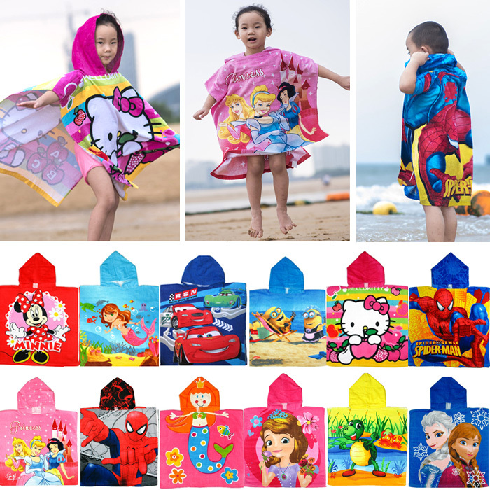 Children's Bath Towel, Boys and Girls Pure Cotton Towel Material Cape, Cartoon Hooded Beach Cape, Baby Bathrobe, Swimming Bathrobe