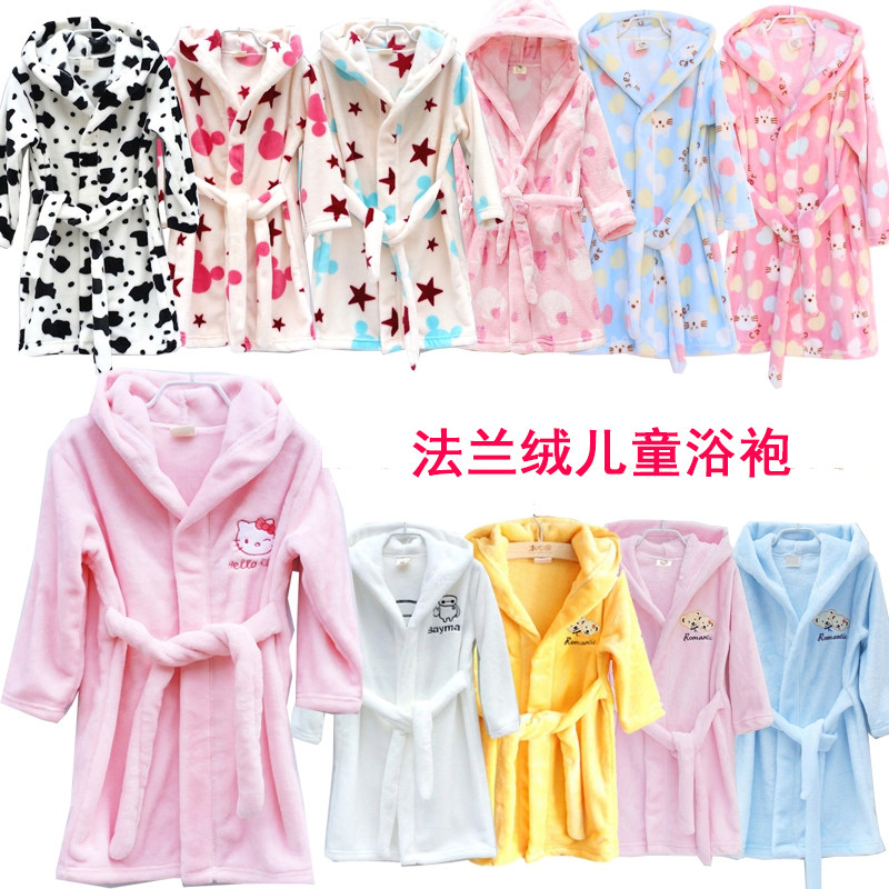 Children's bathrobes sleeping robes CUHK male and female pyjamas coral flannel home for spring and autumn season parent-child bathing suit-Taobao