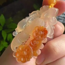 Yang Yujia Yunnan natural yellow dragon jade pretty color carved flowers blooming wealth and wealth ginseng pendant certificate bead chain new product
