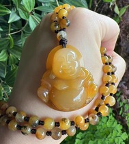 Yang Yujia Yunnan Natural Huanglong Jade Tea House Water Plant Flower Old Material Big Belly Maitreya Buddha Sweater Chain Pendant Certificate