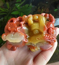 Yang Yujia Natural Huanglong jade Three-color Yin-Yang Eye Ears Feet Fine Sculptors Hand Play with Pendulum Piece Certificate New