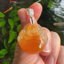 Yang Yujia Yunnan Natural Yellow Dragon Jade Ice Type Orange Big Belly Maitreya Laughing Buddha 925 Silver Clavicle Pendant Certificate New