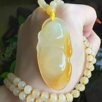 Yang Yujia Yunnan natural yellow dragon jade ice seed water yellow happy big belly Buddha gift sweater chain pendant certificate