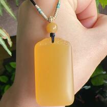 Yang Yujia Burmese natural yellow dragon jade high ice full color chicken oil yellow light old material antique safe and sound sign pendant